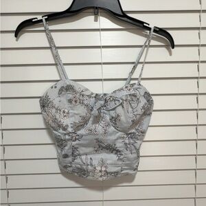 Say What? Gray Floral Striped Crop Top